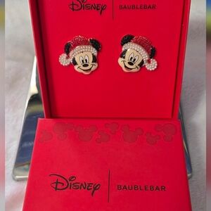 Disney Baublebar Santa Mickey Mouse Earrings- New